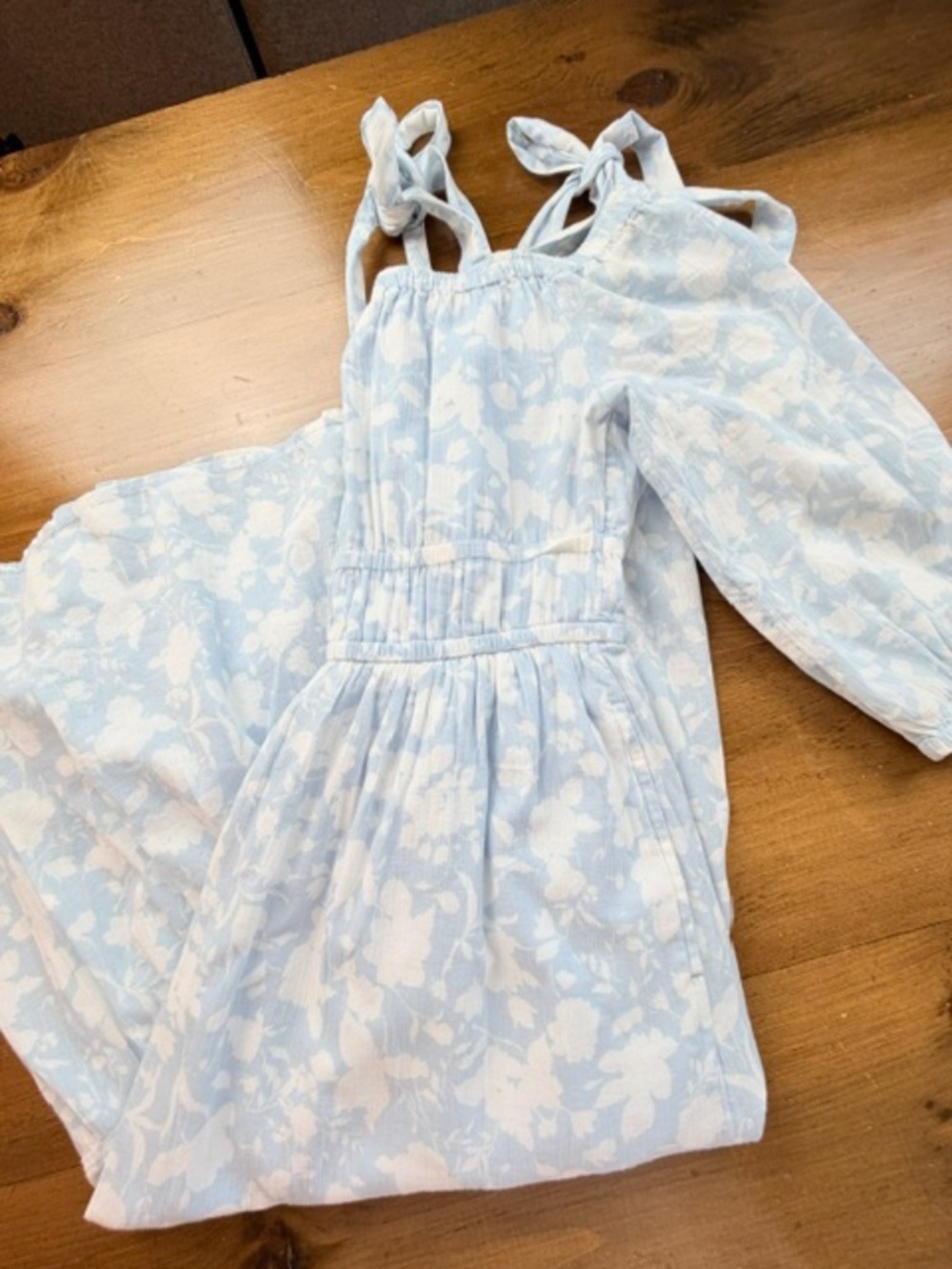 Free Assembly Off the Shoulder Blue White Midi Dress Sz Large Cottagecore Boho
